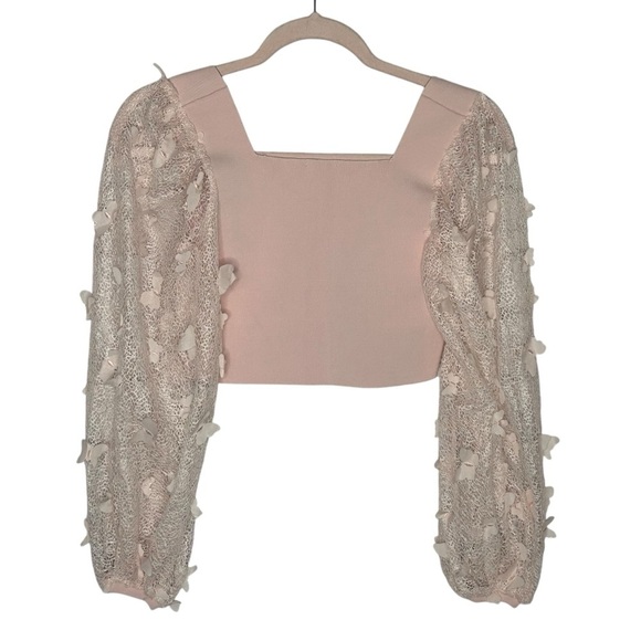 Free People Light Pink Lace Butterfly Balloon Sleeve Crop Top NWT - Picture 5 of 15